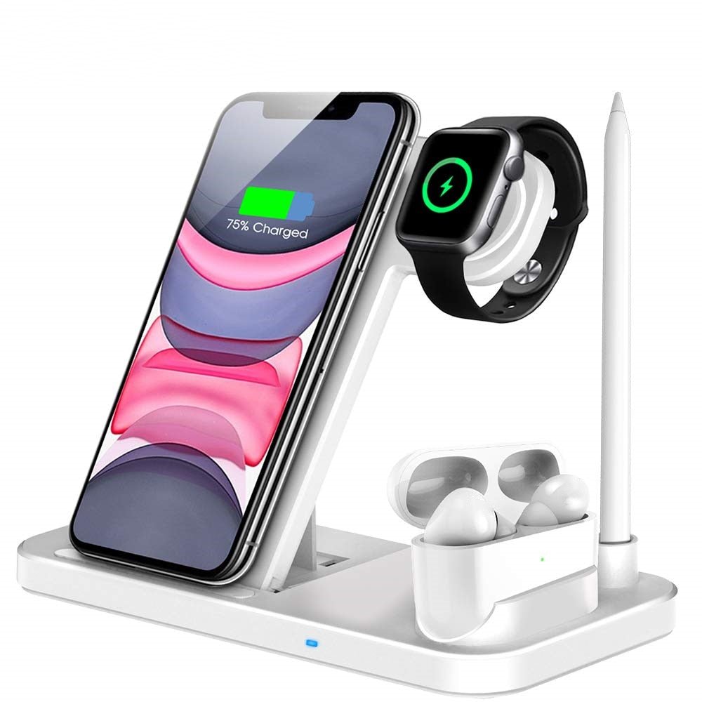 15W Fast Wireless Charger Stand For iPhone 14 13 12 11 8 Apple Watch 4 in 1 Foldable Charging Station for Airpods Pro iWatch - MVP Megastore