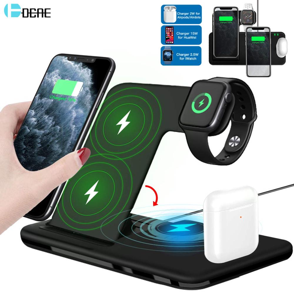 15W Fast Wireless Charger Stand For iPhone 14 13 12 11 8 Apple Watch 4 in 1 Foldable Charging Station for Airpods Pro iWatch - MVP Megastore