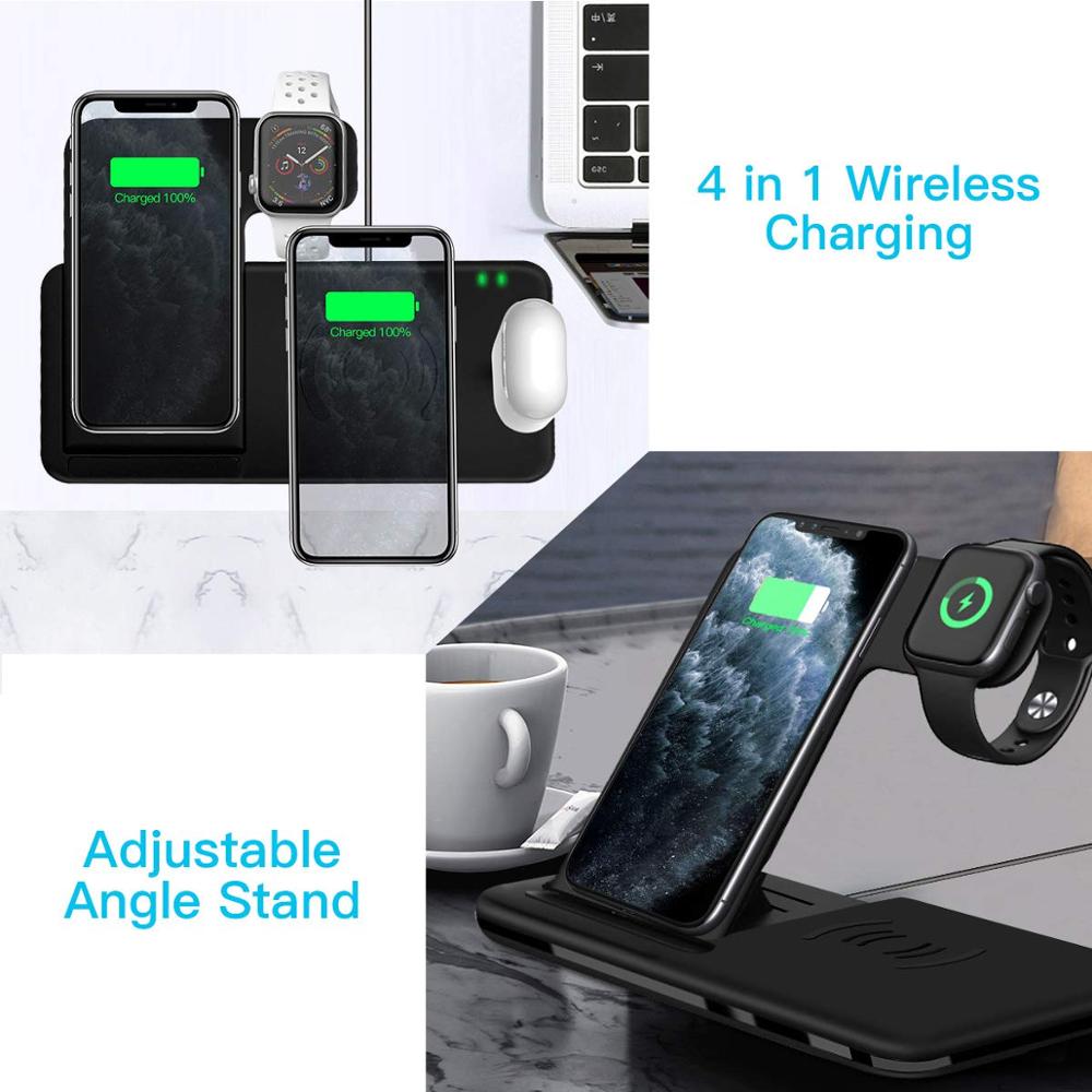 15W Fast Wireless Charger Stand For iPhone 14 13 12 11 8 Apple Watch 4 in 1 Foldable Charging Station for Airpods Pro iWatch - MVP Megastore