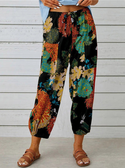 Printed Tied Cropped Pants - MVP Megastore